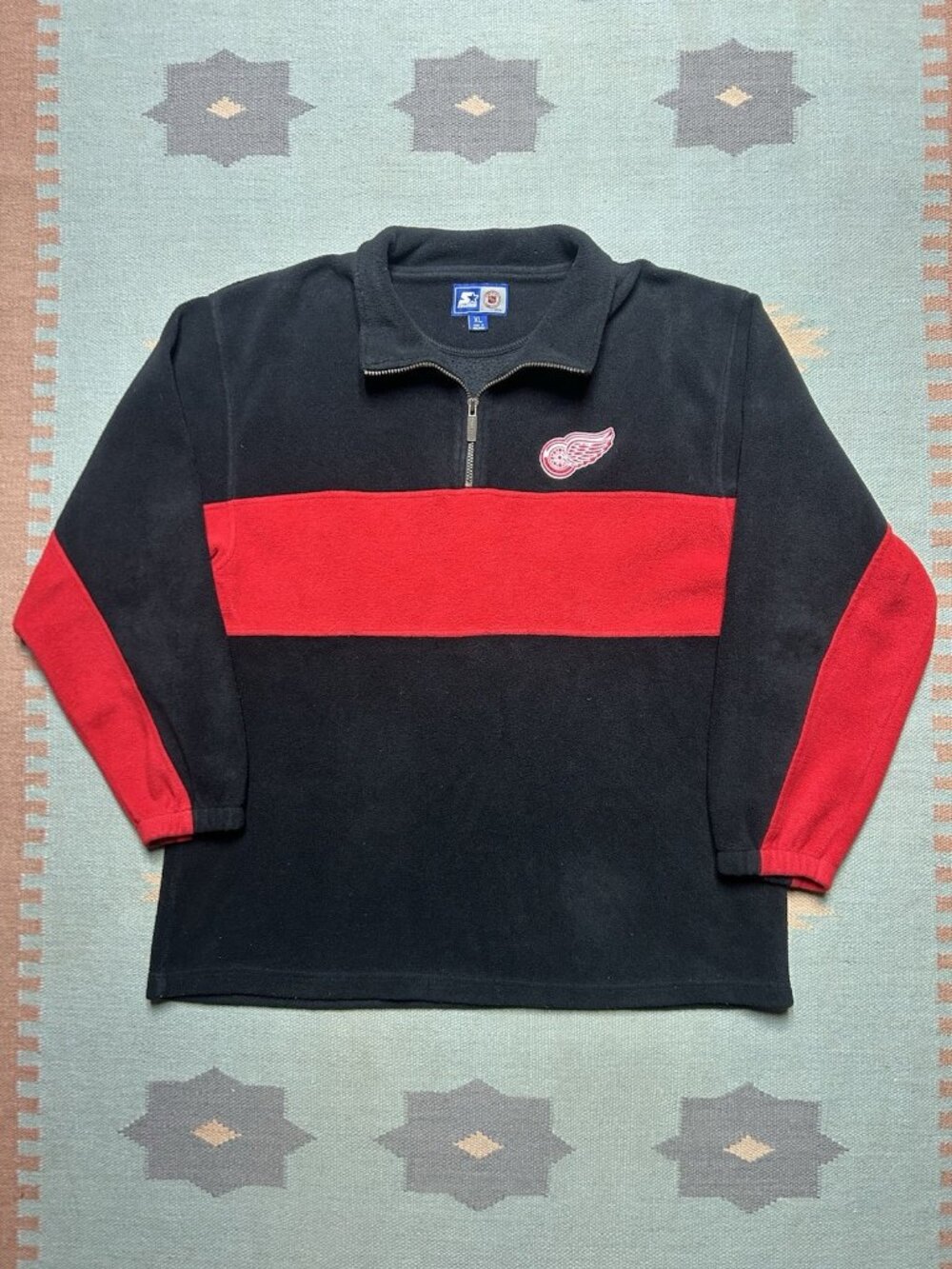 Vintage starter fleece jacket Detroit red wings 1/4 zip pullover hockey NHL XL